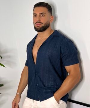 CAMISA BORDADA AZUL MARINO