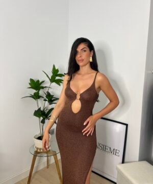 VESTIDO TEJIDO CROCHET MARRON